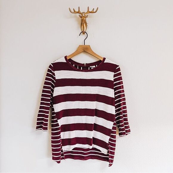 MERONA WOMEN'S Maroon Striped 3/4 Sleeve Top Size Medium - Picture 1 of 7